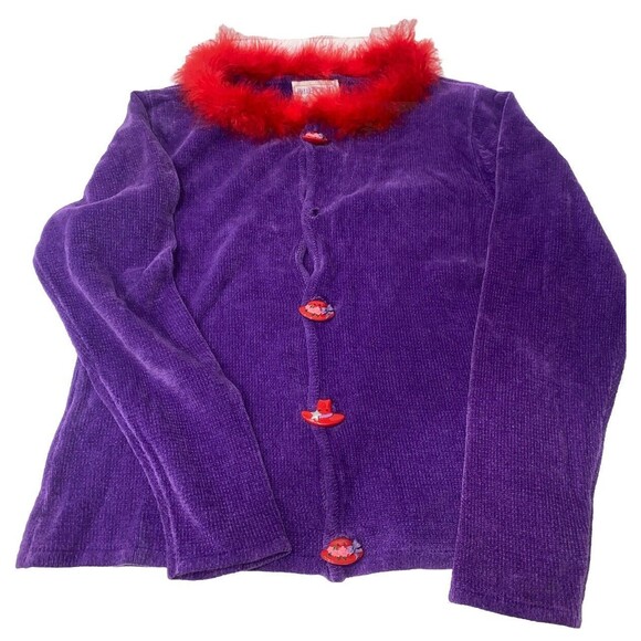 Vintage Belle point Hat sweater size Large Soft Purple Red Fur Collar With Flaw - Picture 1 of 12